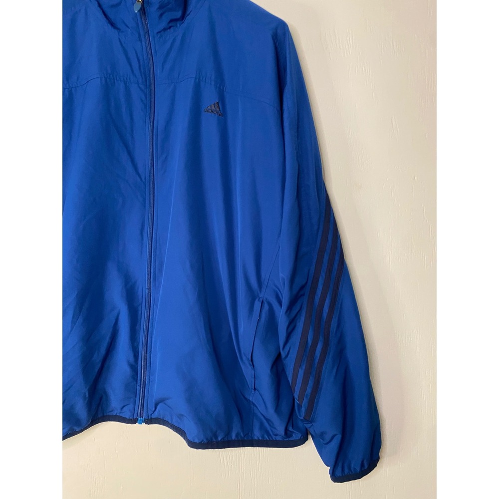 Adidas Mens 3XL Windbreaker Jacket Blue Full Zip Mesh Lined 3 Stripe Track Coat - Picture 4 of 16